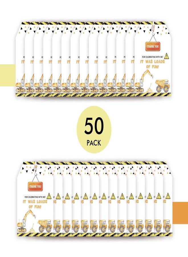 FORSHEEP 50pcs Construction Thank You Tags, Excavator Gift Tag with String for Boy Birthday Party, Dump Truck Thank You Paper Tags for Gender Reveal Party Favors - Image 3
